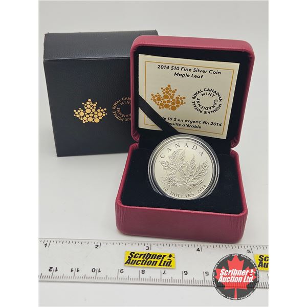 RCM Canada 2014 : $10 Fine Silver Coin : Maple Leaf  (COA #9110 : 99.99%)