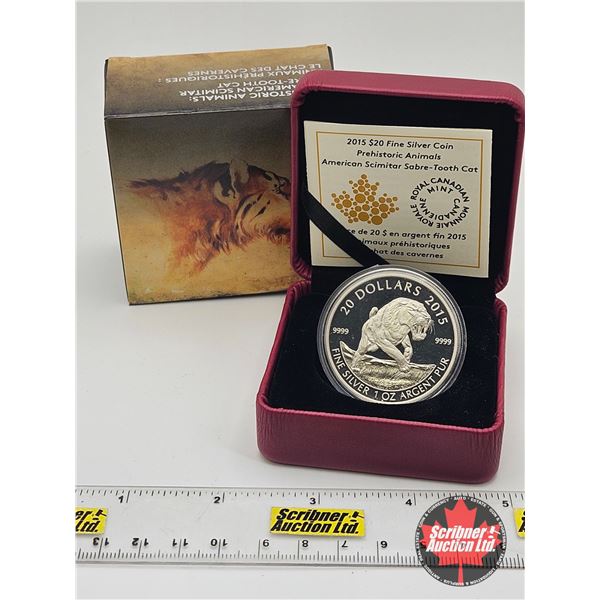 RCM Canada 2015 : $20 Fine Silver Coin : Prehistoric Animals : American Scimitar Sabre-Tooth Cat (CO