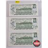 Image 3 : Canada $1 Bills 1973 (3 Consecutive) : Crow/Bouey #BCV9589125-126-127