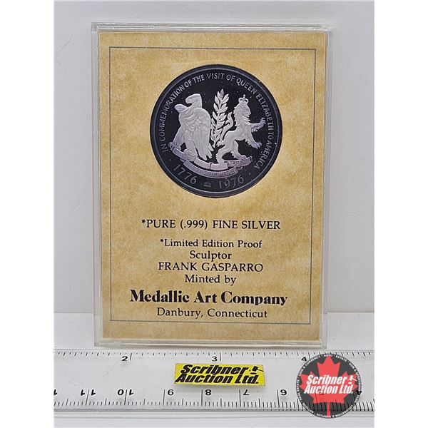 Commemorative Fine Silver Medal : Visit of Queen Elizabeth II to America : 1776 1996 (Limited Editio