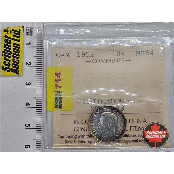 Canada Ten Cent 1952 (ICCS Cert : MS64)