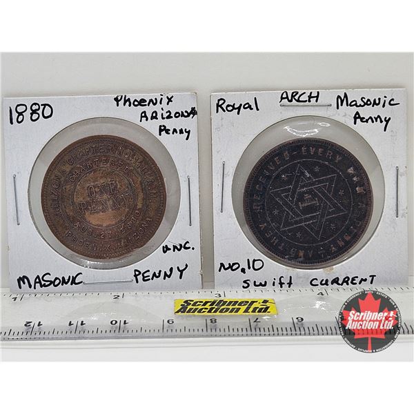MASONIC TOKENS (2 Vintage) :  - Arizona Chapter No. 1, Phoenix, Arizona – Chartered August 