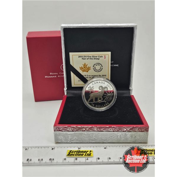 RCM Canada 2015 : $15 Fine Silver Coin : Year of the Sheep (COA #14707 : 99.99%)