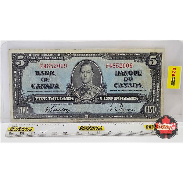Bank of Canada $5 Bill 1937 : Gordon/Towers #HC4852009