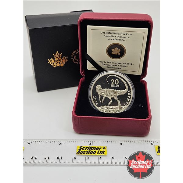 RCM Canada 2014 : $20 Fine Silver Coin : Canadian Dinosaurs : Scutellosaurus (COA #846 : 99.99%) (No