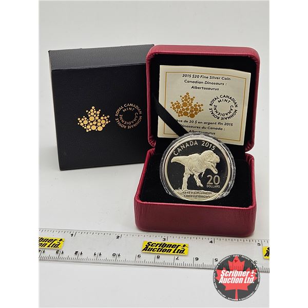 RCM Canada 2015 : $20 Fine Silver Coin : Canadian Dinosaurs : Albertosaurus (COA #1225 : 99.99%)