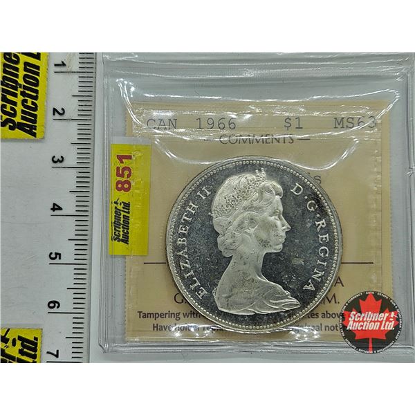 Canada Dollar 1966 (ICCS Cert : MS63 : Large Beads : Heavy Cameo)