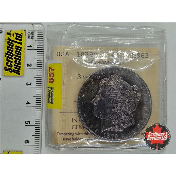 USA Morgan Dollar 1879S (ICCS Cert : MS63 : 3rd Reverse)