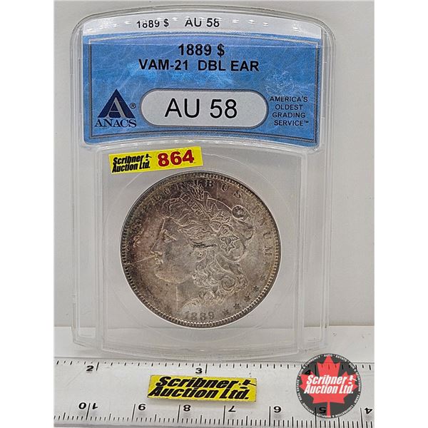 USA Morgan Dollar 1889 (ANACS Cert : AU58 : Double Ear)