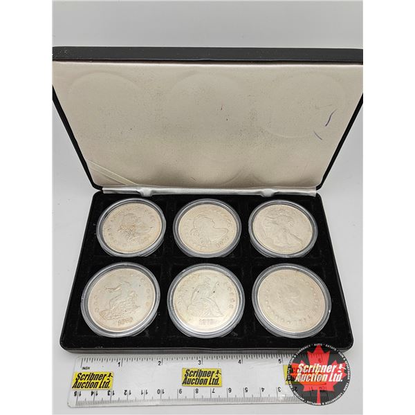 REPLICA USA DOLLARS (6) : 1795; 1796; 1804; 1872; 1878; 1906 (c/w case - not proper fit for round ca