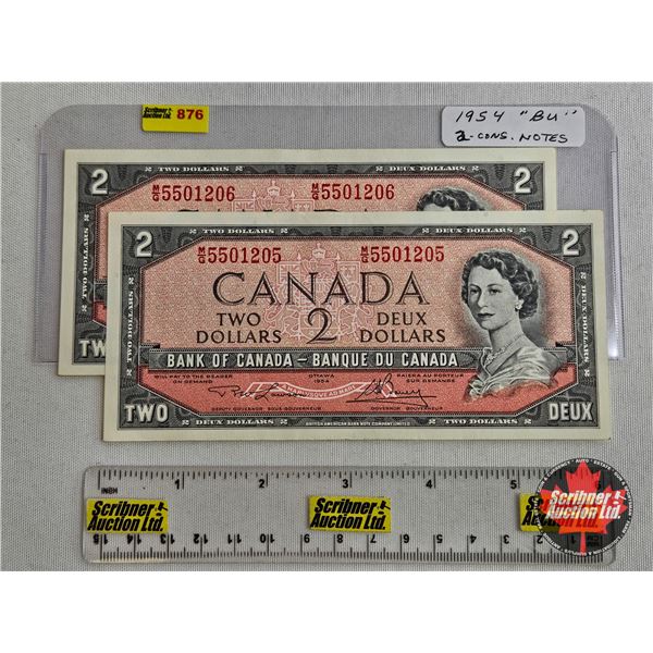 Canada $2 Bills 1954 (2 Consecutive) : Lawson/Bouey #MG5501205-206