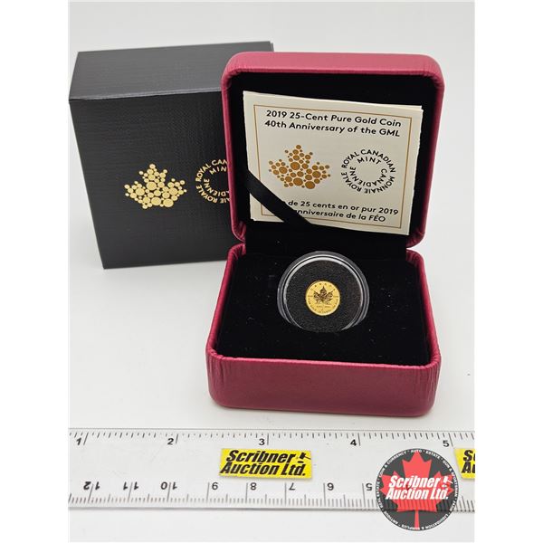 RCM Canada 2019 : 25-Cent Pure Gold Coin : 40th Anniversary of the GML (COA #12308 : 99.99%)
