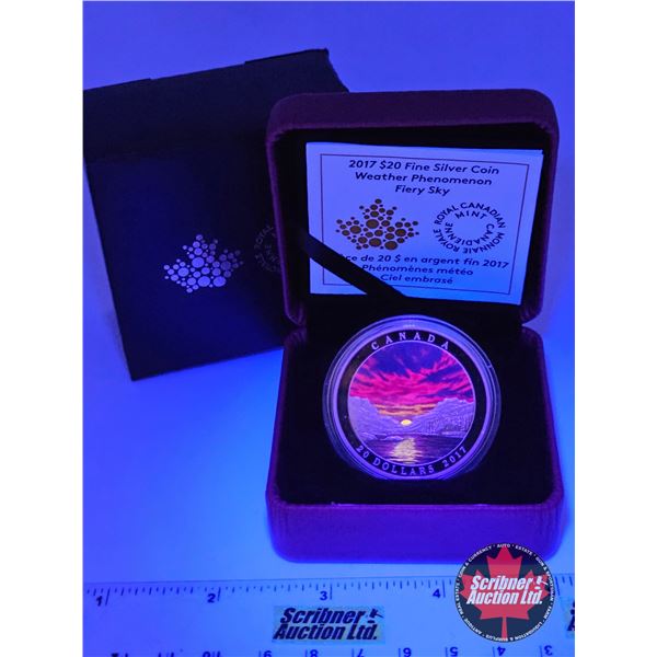 RCM Canada 2017 : $20 Fine Silver Coin : Weather Phenomenon : Fiery Sky (Glow in the Dark) (COA #491