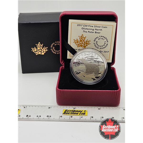 RCM Canada 2017 : $20 Fine Silver Coin : Glistening North : The Polar Bear (COA #3263 : 99.99%)