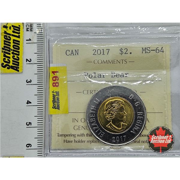 Canada Toonie 2017 Polar Bear (ICCS Cert : MS-64)