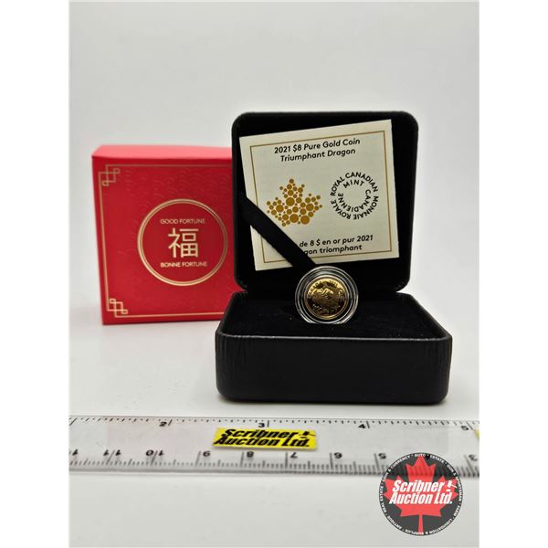 RCM Canada 2021 : $8 Pure Gold Coin : Triumphant Dragon  (COA #270 : 99.99%)