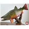 Image 12 : Custom Made Wooden Brook Trout Sculpture on Wood Base