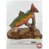 Image 1 : Custom Made Wooden Brook Trout Sculpture on Wood Base
