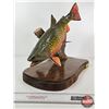 Image 2 : Custom Made Wooden Brook Trout Sculpture on Wood Base