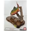 Image 9 : Custom Made Wooden Brook Trout Sculpture on Wood Base