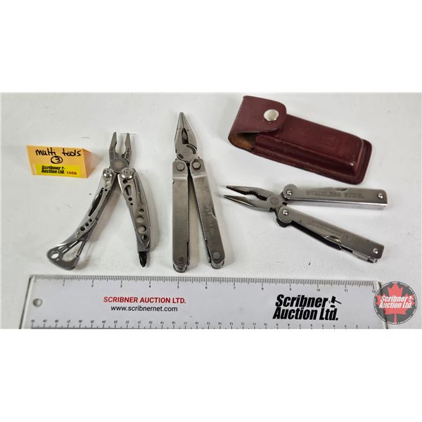 3 Multitools - Leatherman Skeletool, Leatherman Super Tool & Alltrade c/w Leather Pouch
