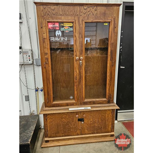 Wooden 12-Gun Cabinet with Glass Doors & Lower Storage