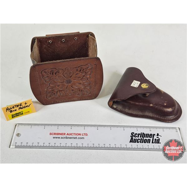 Leather Flap Holster & Hunter Hand-Carved Leather Shotgun Shell Box Holder
