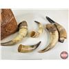 Image 2 : Assorted Cattle Horns & Tooled Leather Bag