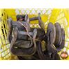 Image 2 : 3 Horse Collars, Assorted Stirrups, Horseshoes & 2 Wooden Pulleys