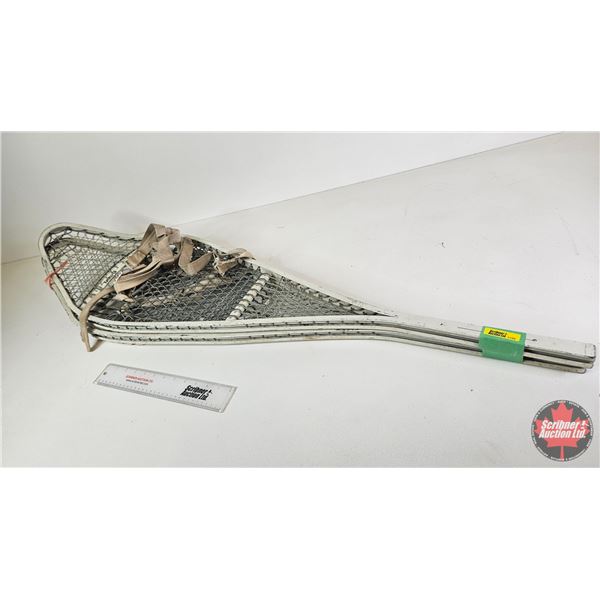 Pair of Metal Frame Snowshoes with Wire Lacing & Bindings