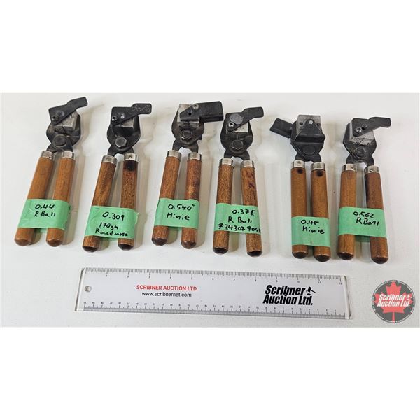 6 Lee Bullet Moulds : Round Ball, Round Nose & Minie
