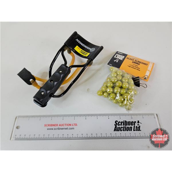 Marksman Slingshot : Wrist Brace : c/w Glass Slingshot Balls