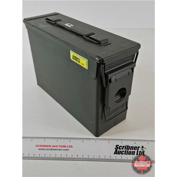 M19A1 Metal Ammo Storage Box : Olive Green : Hinged Lid & Carry Handle