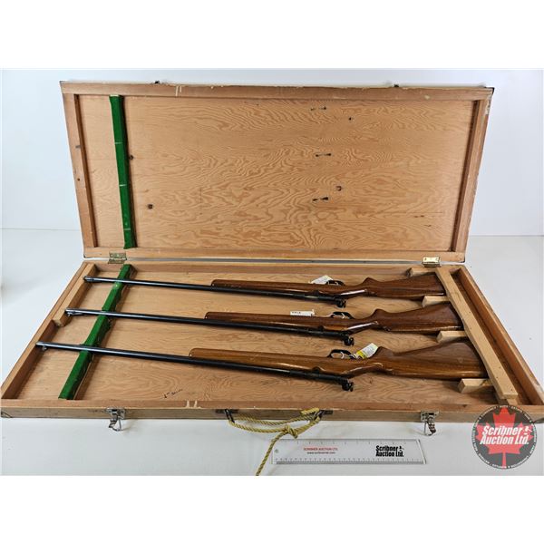 (3) RIFLES: Savage : Model 3C : 22 S/L/LR : Bolt Action : Missing Bolts : c/w Case