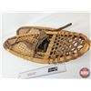 Image 2 : Pair Wooden Snowshoes : Rawhide Webbing : Leather Bindings