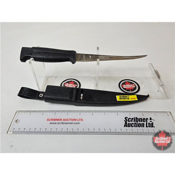 Centurion Fillet Knife : Black Textured Handle : c/w Sheath & Built-In Sharpener