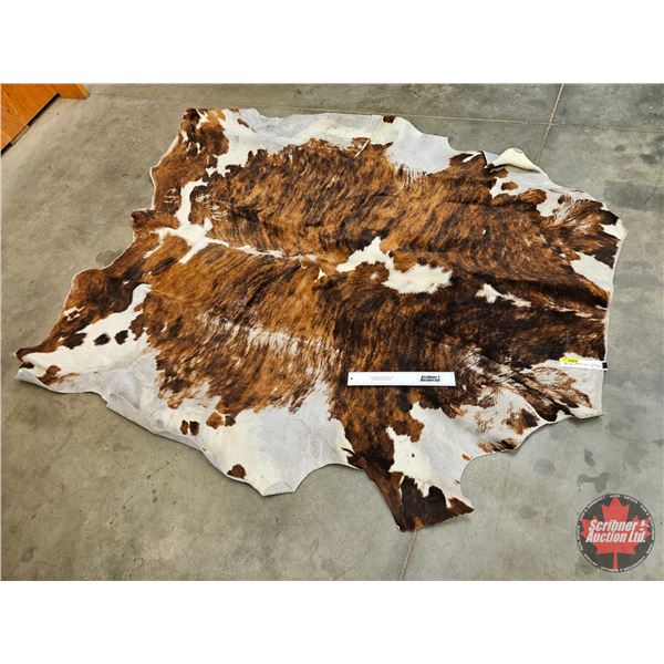 Hair On Cowhide Rug : Brindle Brown & White : Approx. 79 x 66 Inches