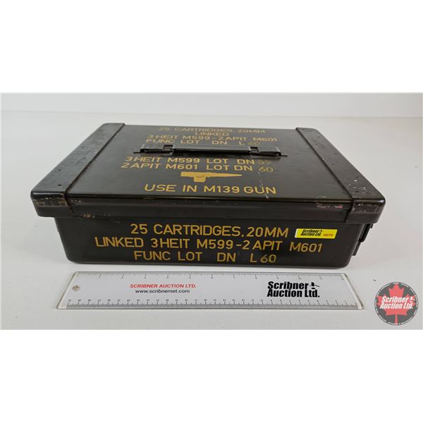 Empty Metal Ammunition Box : 20mm Markings : c/w Lid