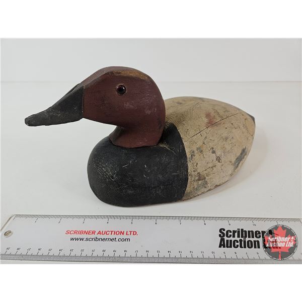 Wooden Duck Decoy (Consignor Tag: Canvasback Drake Working Decoy : 1950s)