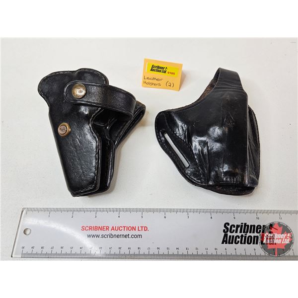(2) Black Leather Holsters : Belt Loop & Belt Slot Styles