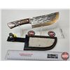 Image 1 : Cleaver Knife (Consignor Tag: Damascus Cleaver : 7 in. Blade : Micarta Handle : Leather + Cowhide Sh