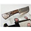 Image 2 : Cleaver Knife (Consignor Tag: Damascus Cleaver : 7 in. Blade : Micarta Handle : Leather + Cowhide Sh