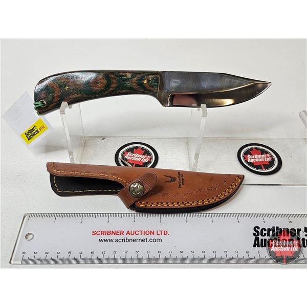 FerRustique Skinner Knife : Patterned Handle : c/w Leather Sheath