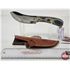 Image 3 : FerRustique Skinner Knife : Blue & Natural Laminated Wood Handle : c/w Leather Sheath
