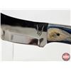 Image 4 : FerRustique Skinner Knife : Blue & Natural Laminated Wood Handle : c/w Leather Sheath