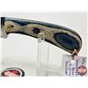 Image 5 : FerRustique Skinner Knife : Blue & Natural Laminated Wood Handle : c/w Leather Sheath