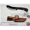 Image 3 : FerRustique Skinner Knife : Brown & Black Patterned Handle : c/w Leather Sheath