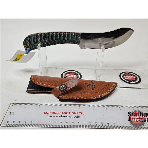 FerRustique Skinner Knife : Multicoloured Textured Handle : c/w Leather Sheath