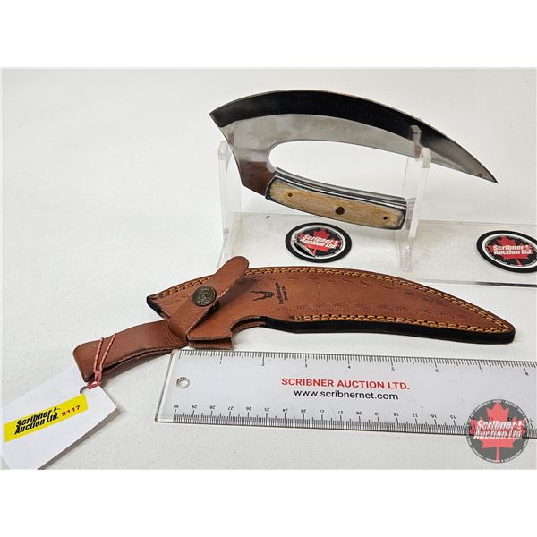 FerRustique Ulu Knife : Laminated Handle : c/w Leather Sheath