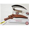 Image 1 : FerRustique Ulu Knife : Laminated Handle : c/w Leather Sheath